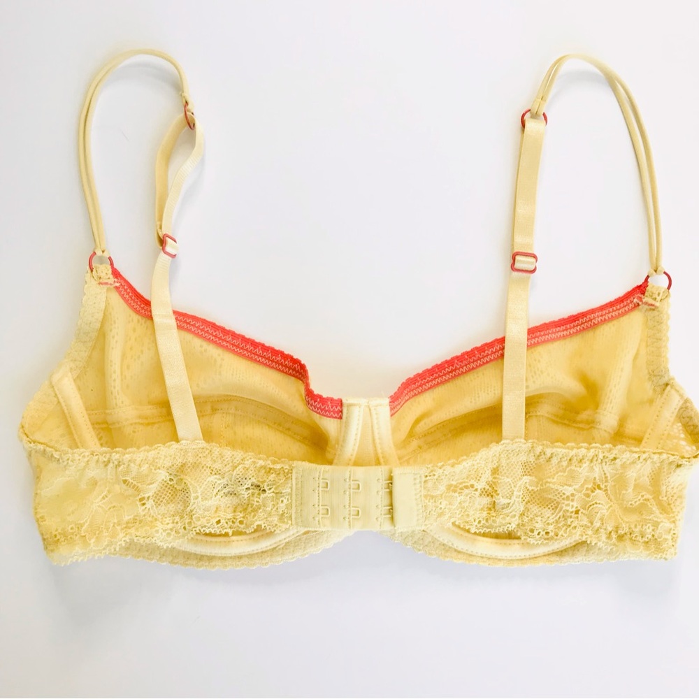 FREE PEOPLE Yellow Cheeky Lace Underwire Balconette Bra Coral Trim - Picture 4 of 8